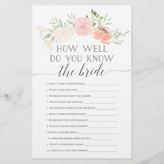 Pastel Blush Double Sided Bridal Shower Games (Front)