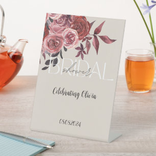PASTEL BLUSH FLORAL BURGUNDY BRIDAL SHOWER  PEDESTAL SIGN