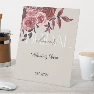 PASTEL BLUSH FLORAL BURGUNDY BRIDAL SHOWER  PEDESTAL SIGN