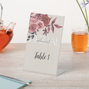 PASTEL BLUSH FLORAL BURGUNDY BRIDAL SHOWER  PEDESTAL SIGN