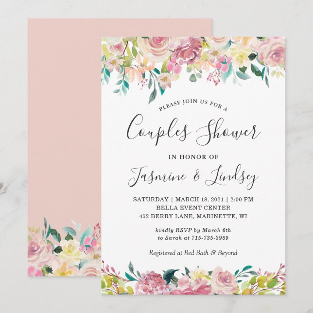 Pastel Blush Floral Couples Shower Invitation (Front/Back)