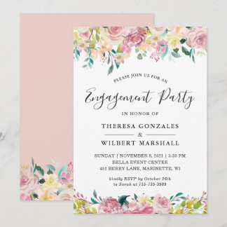 Pastel Blush Floral Engagement Party Invitation