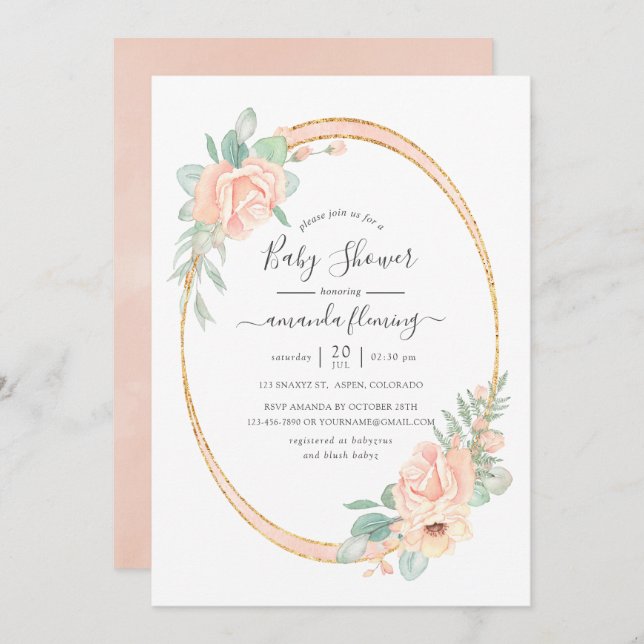 Pastel Blush Floral Geometric Baby Shower Invitation (Front/Back)