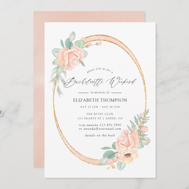 Pastel Blush Floral Geometric Bachelorette Weekend Invitation (Front/Back)