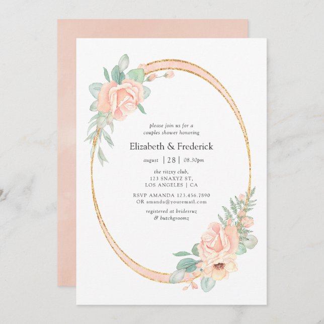 Pastel Blush Floral Geometric Couples Shower Invitation (Front/Back)