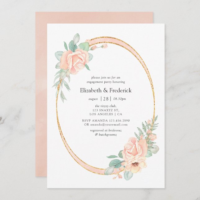 Pastel Blush Floral Geometric Engagement Party Invitation (Front/Back)