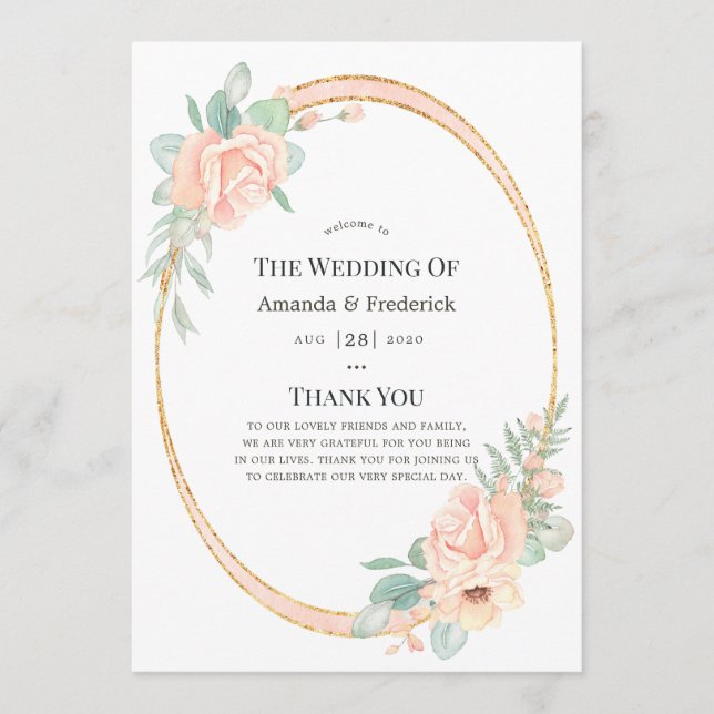 Pastel Blush Floral Geometric Wedding Programme (Front)
