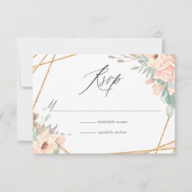 Pastel Blush Floral Geometric Wedding RSVP Card (Front)