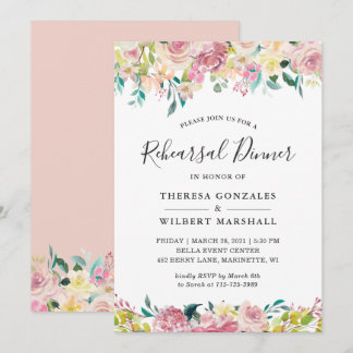Pastel Blush Floral Rehearsal Dinner Invitation