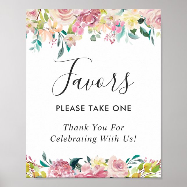 Pastel Blush Floral Wedding Favours Sign (Front)