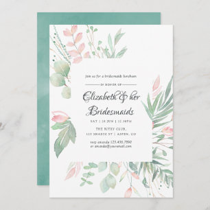 Pastel Blush Greenery Bridesmaids Luncheon Invitation