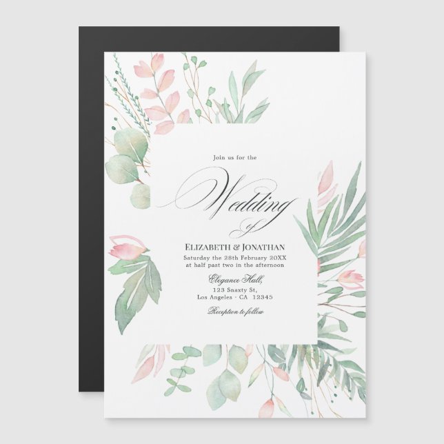 Pastel Blush Greenery Wedding Magnetic Invitation (Front/Back)