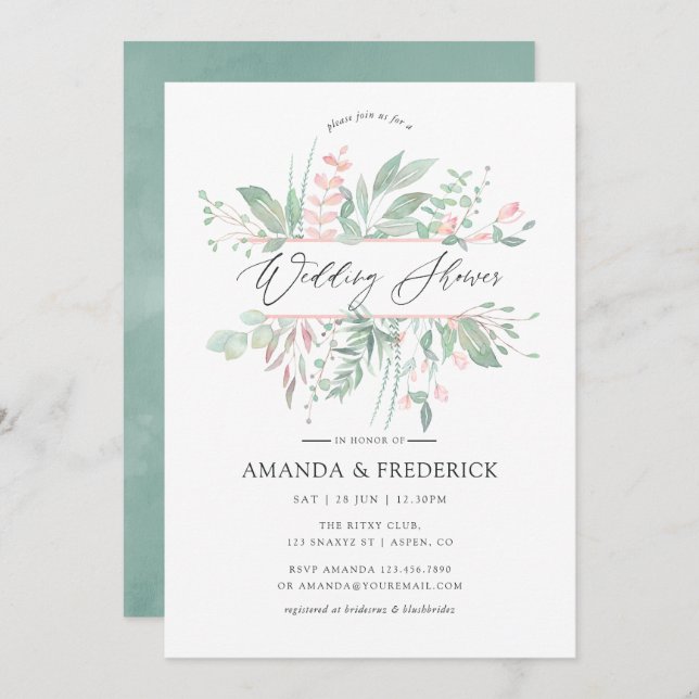 Pastel Blush Greenery Wedding Shower Invitation (Front/Back)
