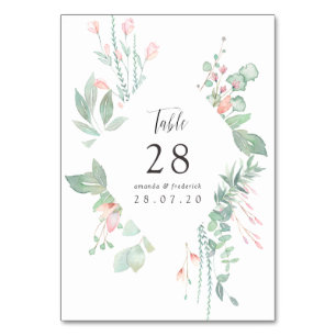 Pastel Blush Greenery Wedding Table Number