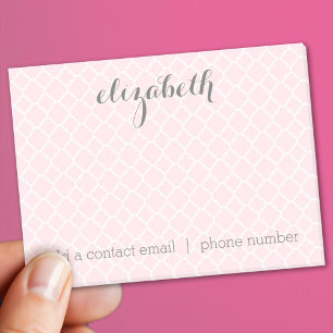 Pastel Blush & Grey Quatrefoil Pattern Custom Name Post-it Notes