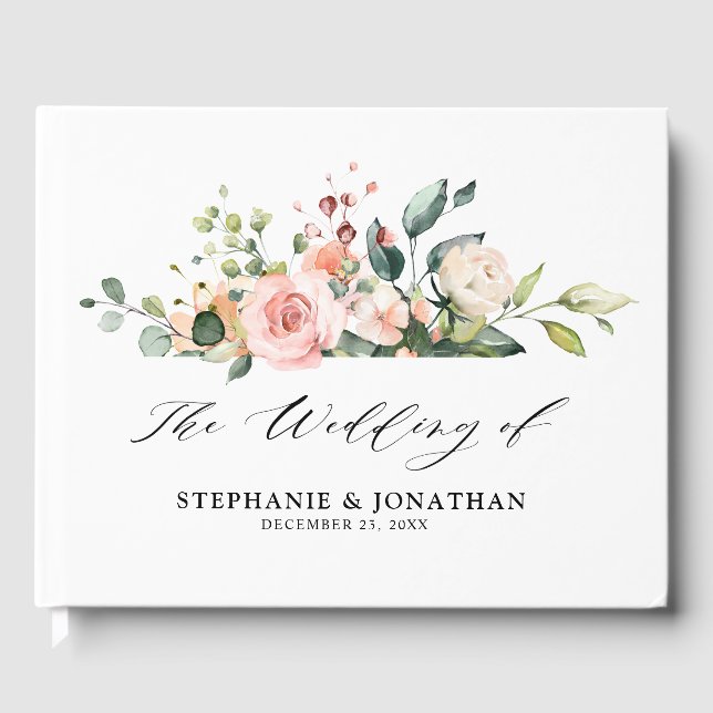 Pastel Blush Ivory Pink Floral Botanical Wedding Guest Book (Front)