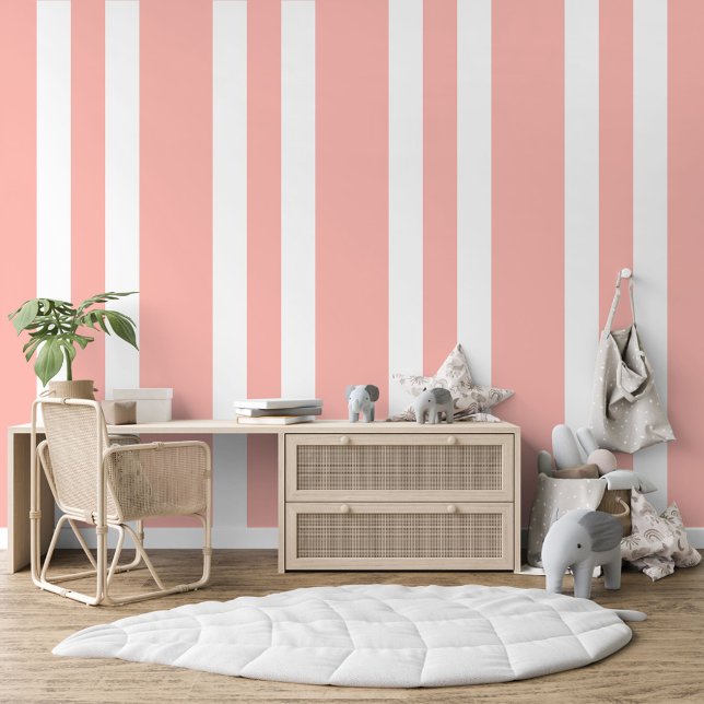 Pastel Blush Peach Pink White Stripes Pattern Wallpaper (Creator Uploaded)