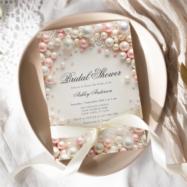 Pastel Blush Pearls with Diamonds Bridal Shower Invitation (Creator Uploaded)