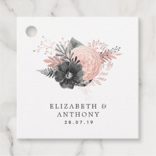 Pastel Blush Pink and Black Floral Wedding Favour Tags