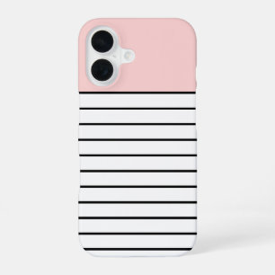 Pastel Blush Pink Black White Stripes Pattern iPhone 16 Case