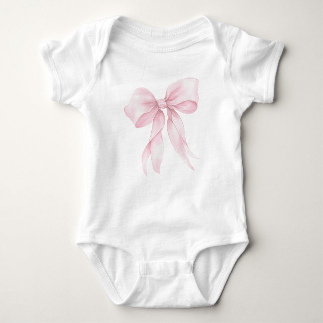 Pastel blush pink Bow minimalist Baby Bodysuit (Front)