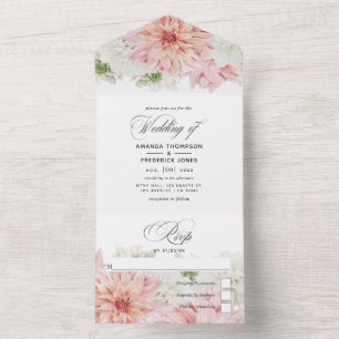 Pastel Blush Pink Dahlia Wedding All In One Invita Invitation