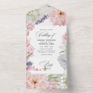 Pastel Blush Pink Dahlia Wedding All In One Invita Invitation