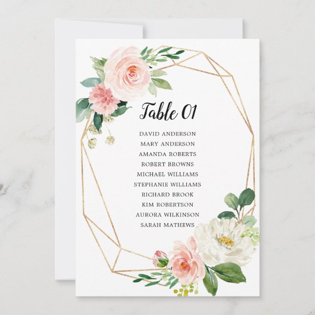 Pastel Blush Pink Floral Botanical Seating Chart Invitation (Front)
