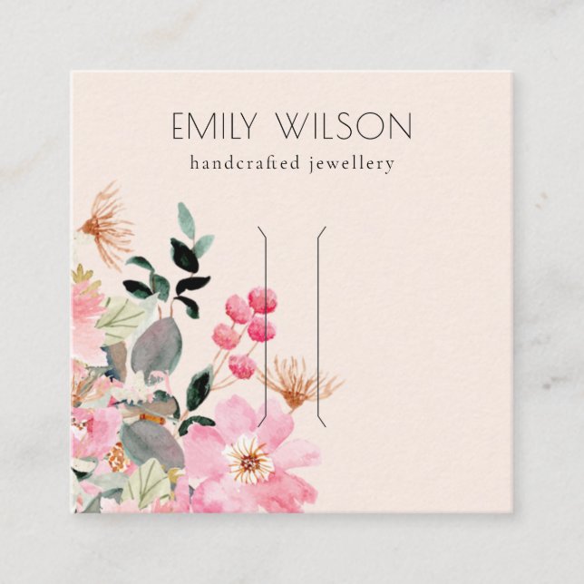 Pastel Blush Pink Floral Bunch Hair Clip Display Square Business Card (Front)