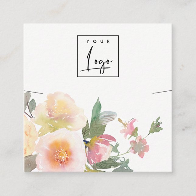 Pastel Blush Pink Floral Bunch Necklace Display Square Business Card (Front)