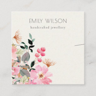 Pastel Blush Pink Floral Bunch Necklace Display Square Business Card