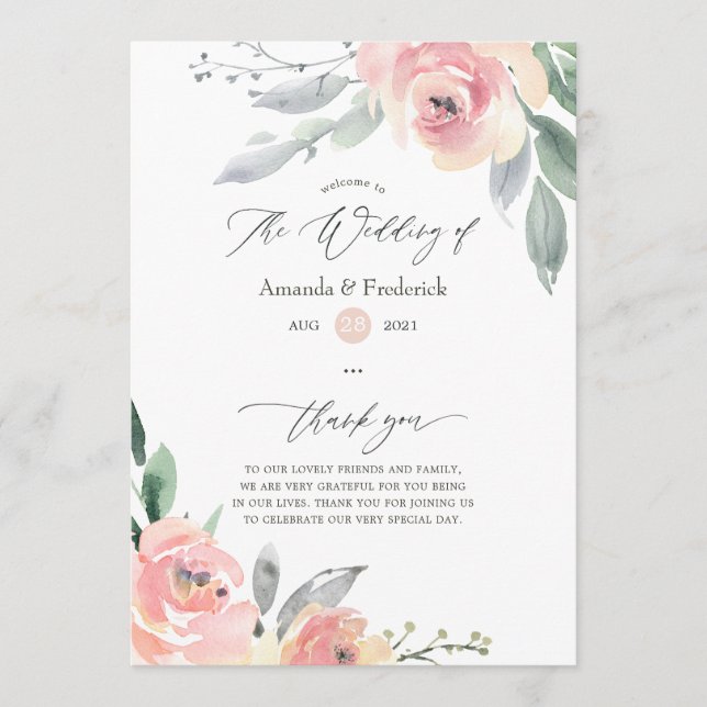 Pastel Blush Pink Floral Wedding Programme (Front)