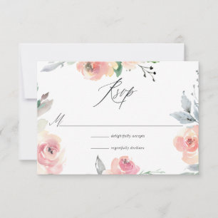 Pastel Blush Pink Floral Wedding RSVP Card