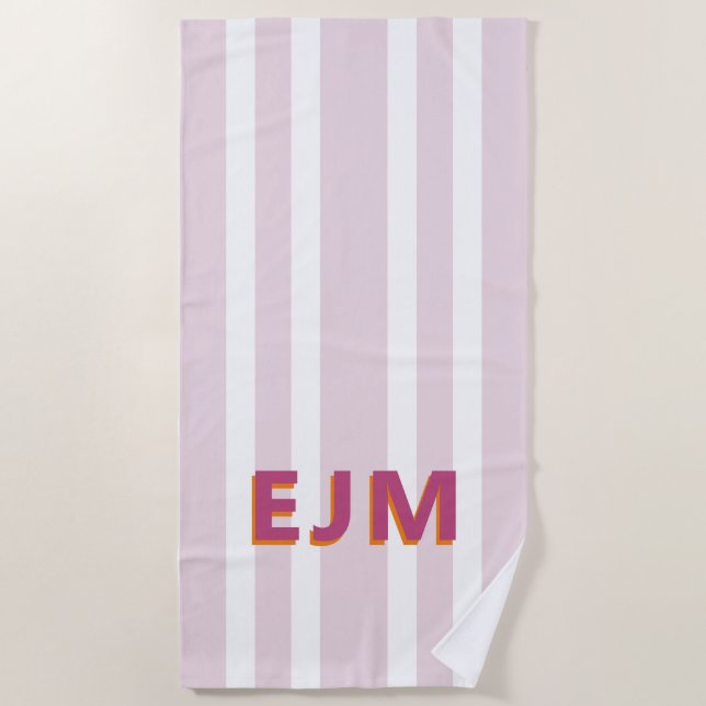 Pastel Blush Pink Modern Monogram  Beach Towel (Front)