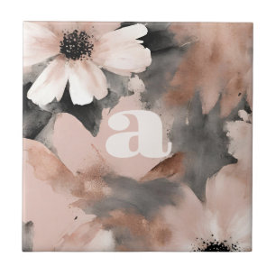Pastel Blush Pink Monogram  Tile