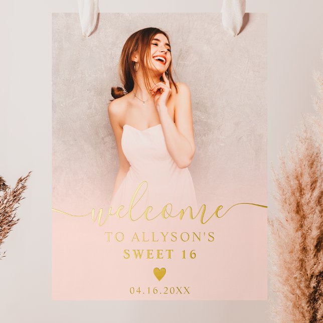 Pastel Blush pink ombre photo Sweet 16 welcome Foil Prints (Creator Uploaded)