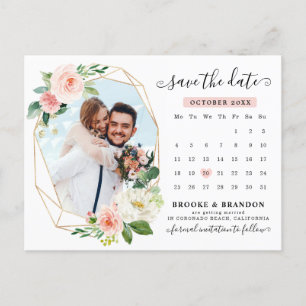 Pastel Blush Pink Photo Calendar Save the Date Postcard