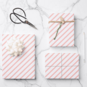 Pastel Blush Pink White Stripes  Wrapping Paper Sheet