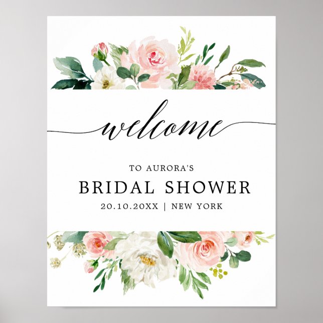 Pastel Blush Pretty Pink Bridal Shower Welcome Poster (Front)