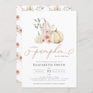 Pastel Blush Pumpkin Greenery Floral Watercolor Invitation