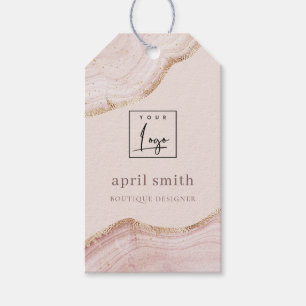 Pastel Blush Rose Gold Agate Marble Texture Logo Gift Tags