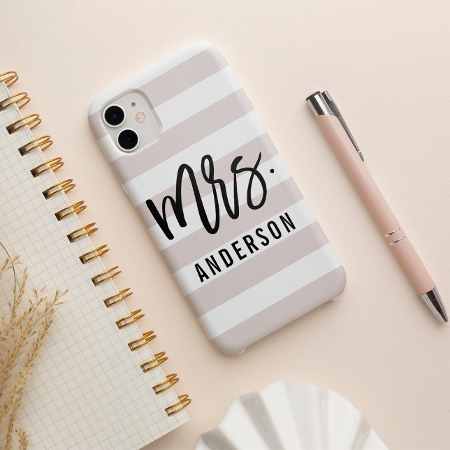  Pastel Blush Stripe New Mrs Last Name Bride iPhone Case (Creator Uploaded)