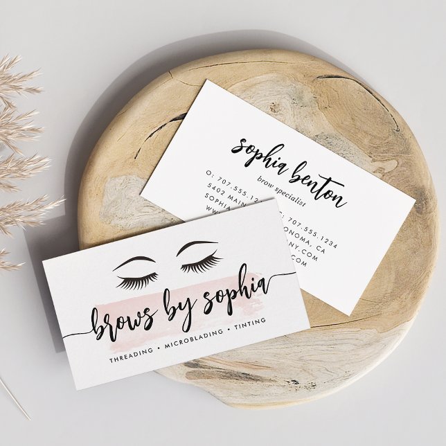 Pastel Blush Watercolor Brow Services Business Card (Creator Uploaded)