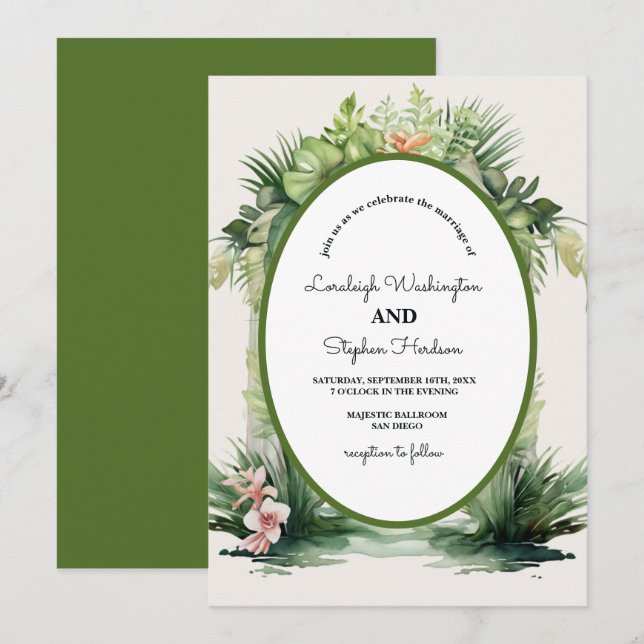 Pastel Boho Floral Arch Tropical Wedding Invitation (Front/Back)