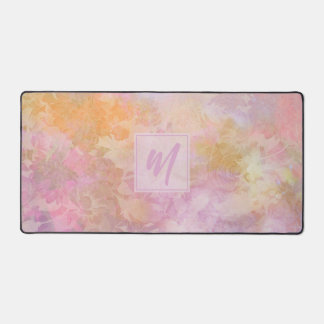 Pastel Boho Floral Pattern Chic Script Monogram Desk Mat