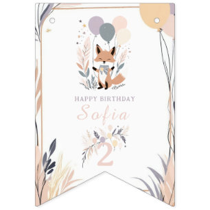 Pastel Boho Fox and Balloons Birthday Bunting