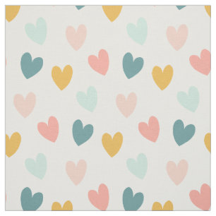 Pastel Boho Hearts-Pinks, Blues, Gold Fabric