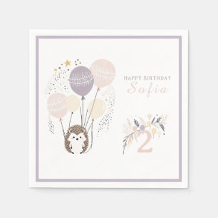 Pastel Boho Hedgehog and Balloons Birthday Napkin