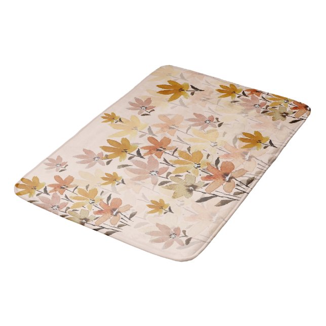 Pastel Boho Mustard Yellow Wildflowers Bath Mat (Angled)