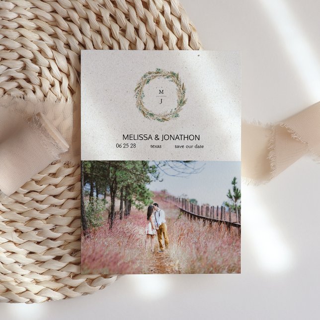 Pastel Boho Neutral Floral Add Image Save The Date (Creator Uploaded)